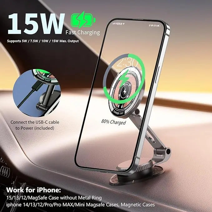15W Wireless Car Charger Mount Adjustable Cradle