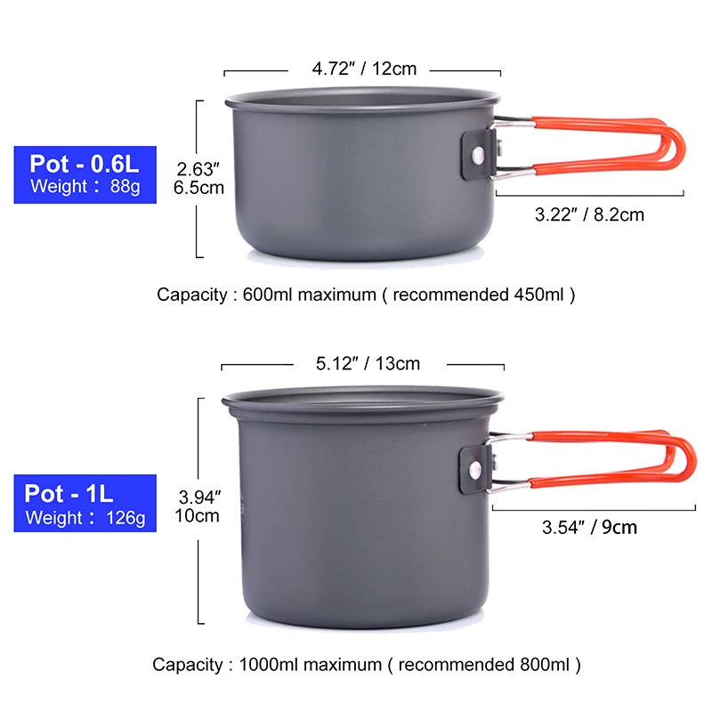 8 piece Camping Cookware Set for camping, backpacking, and hiking