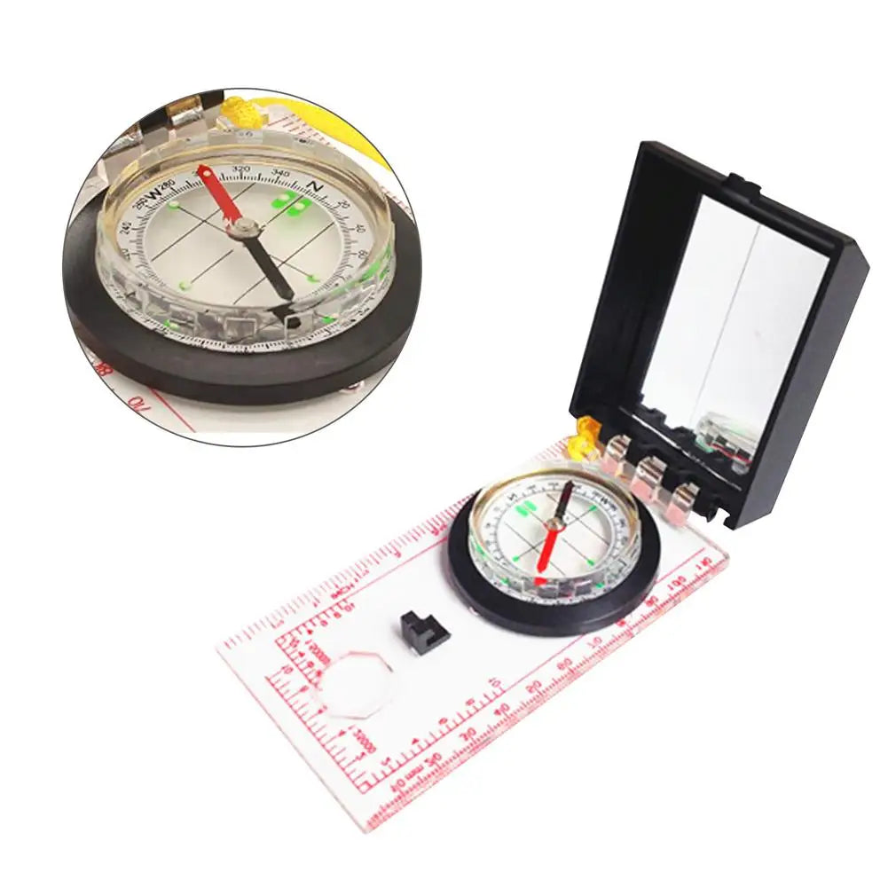 Portable Magnifying Compass with lanyard mirror and ruler