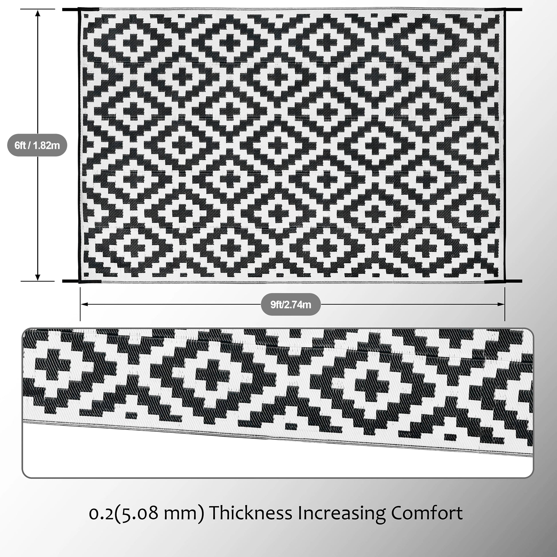 6 x 9 ft Reversible outdoor rug for RV's and campsites