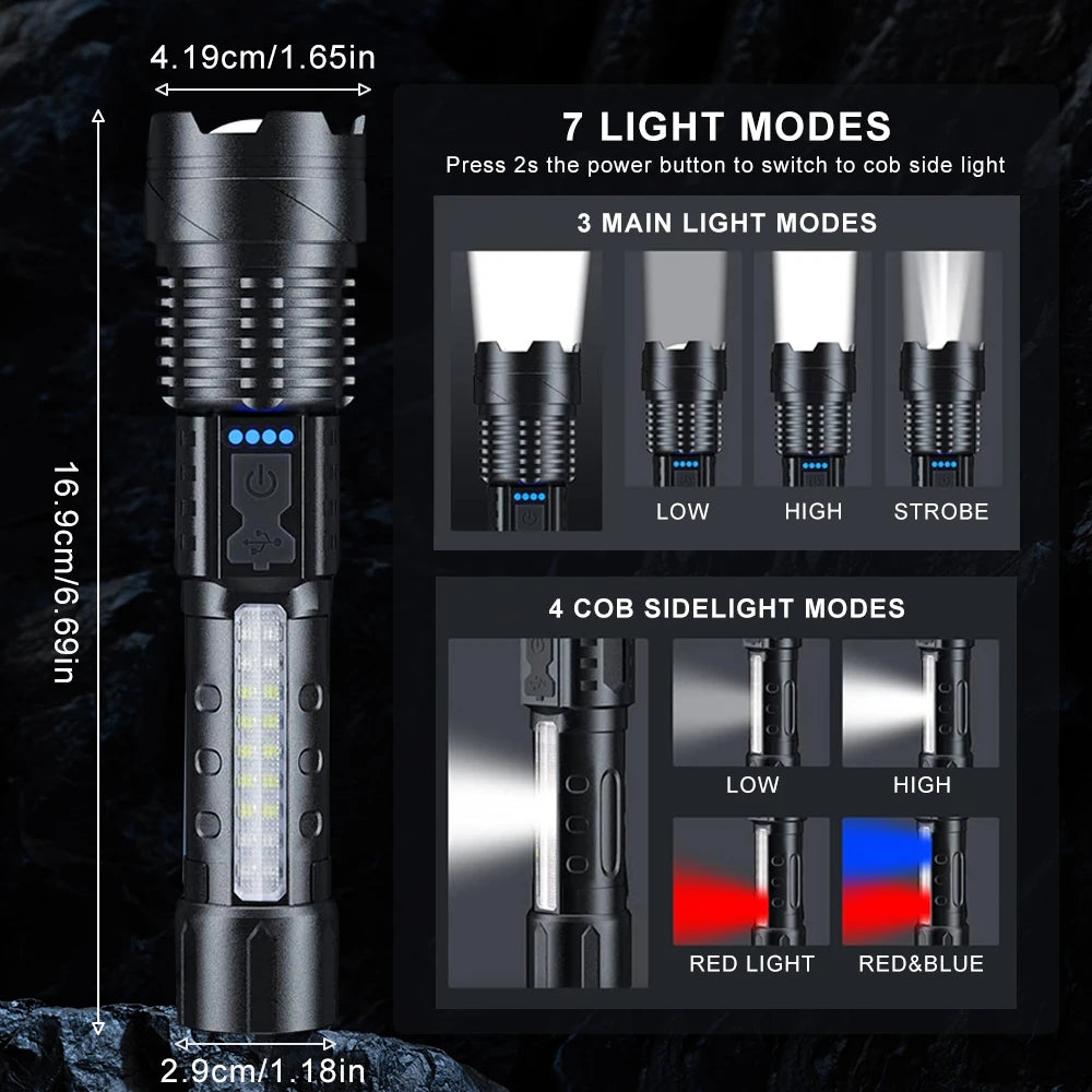 Zoomable Super Bright Flashlight 30W 7Mode