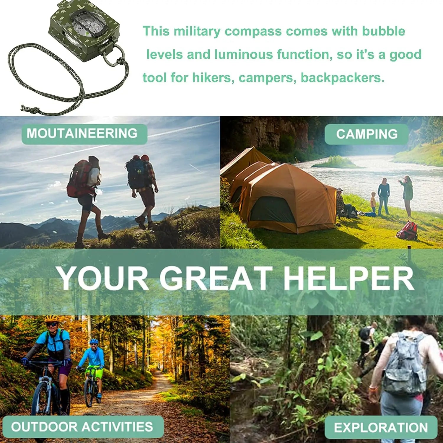 Military style Compass that's Waterproof with Bubble Level and Carrying Bag