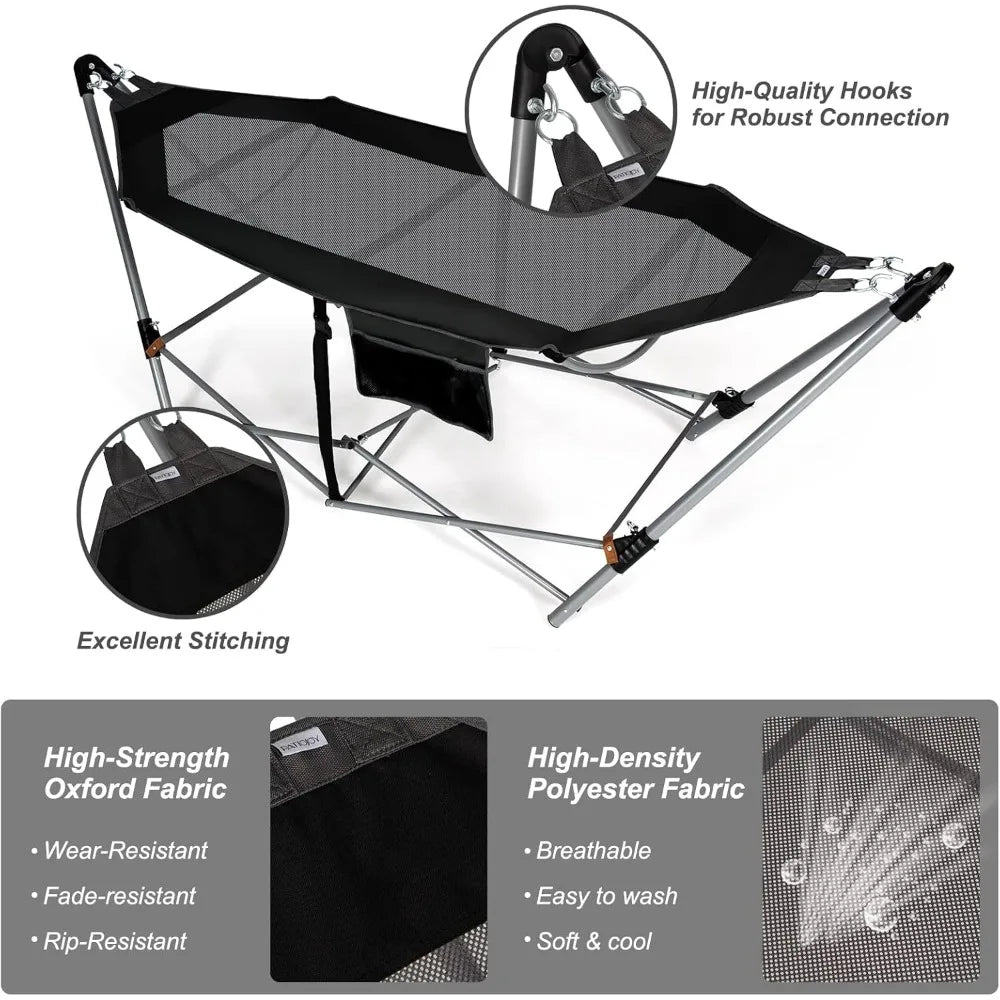 Lounge Camping Bed with Hammock Stand Portable Folding