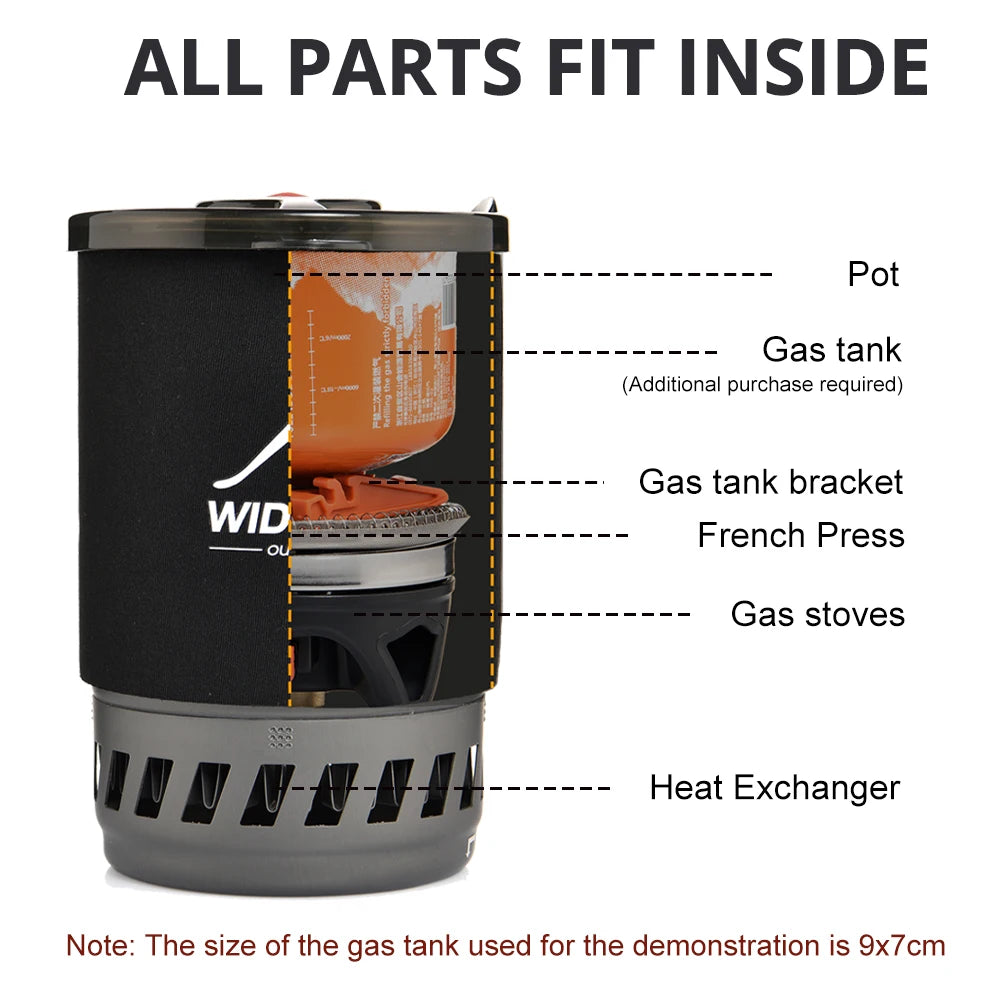 Camping Cooking System with Heat Exchanger.