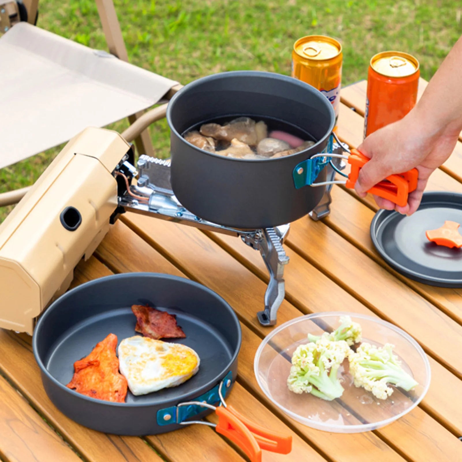 3pcs Camping Cookware Set Portable Non-Stick Aluminum Alloy
