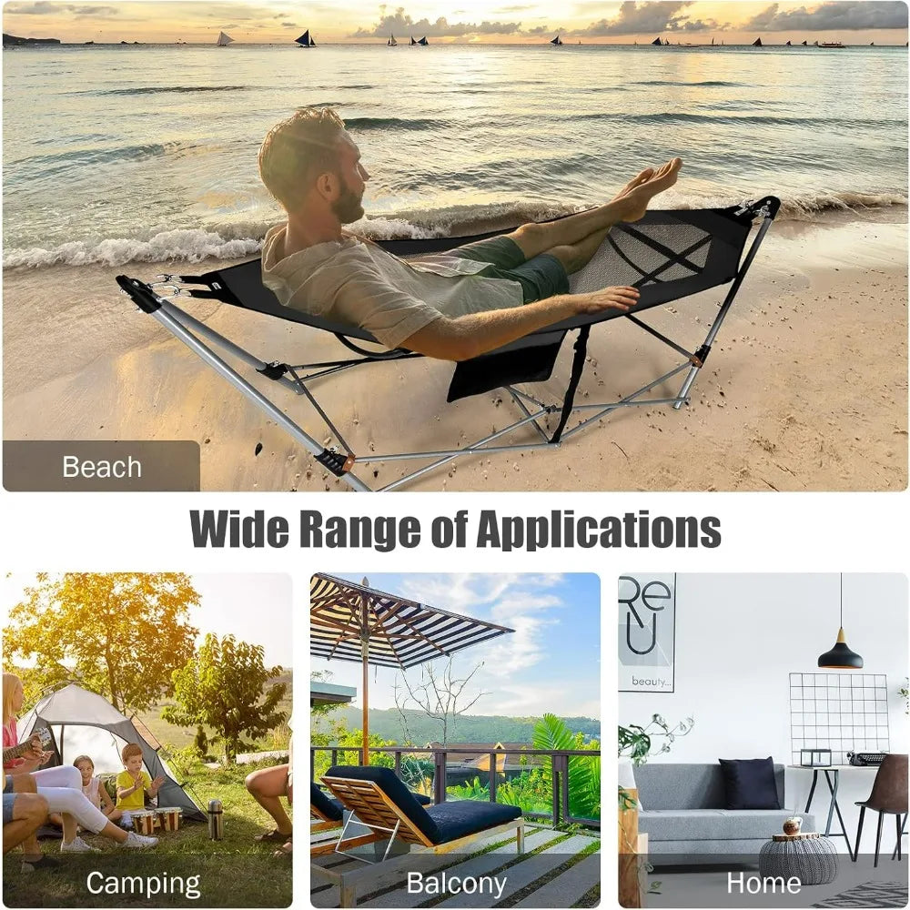 Lounge Camping Bed with Hammock Stand Portable Folding