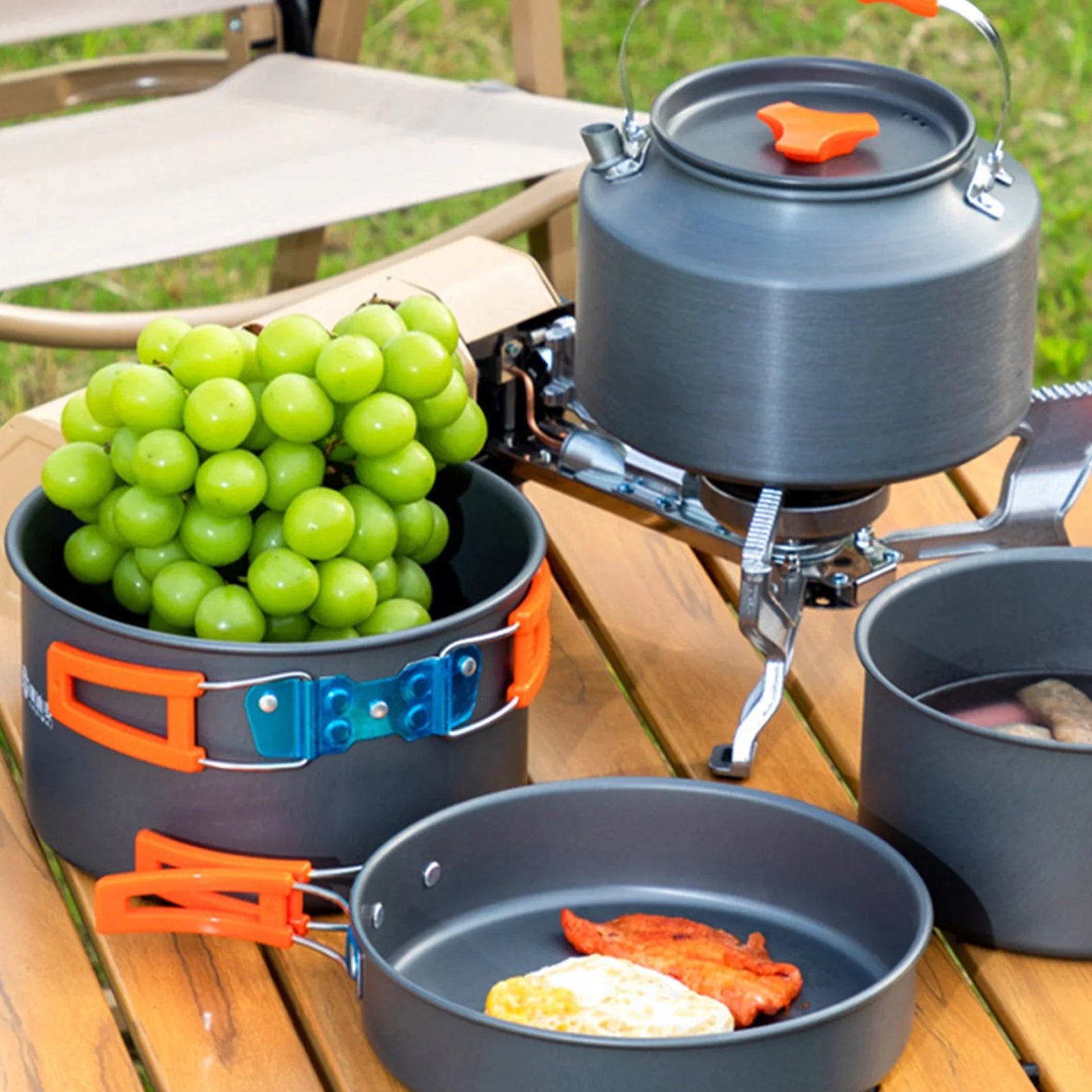 3pcs Camping Cookware Set Portable Non-Stick Aluminum Alloy