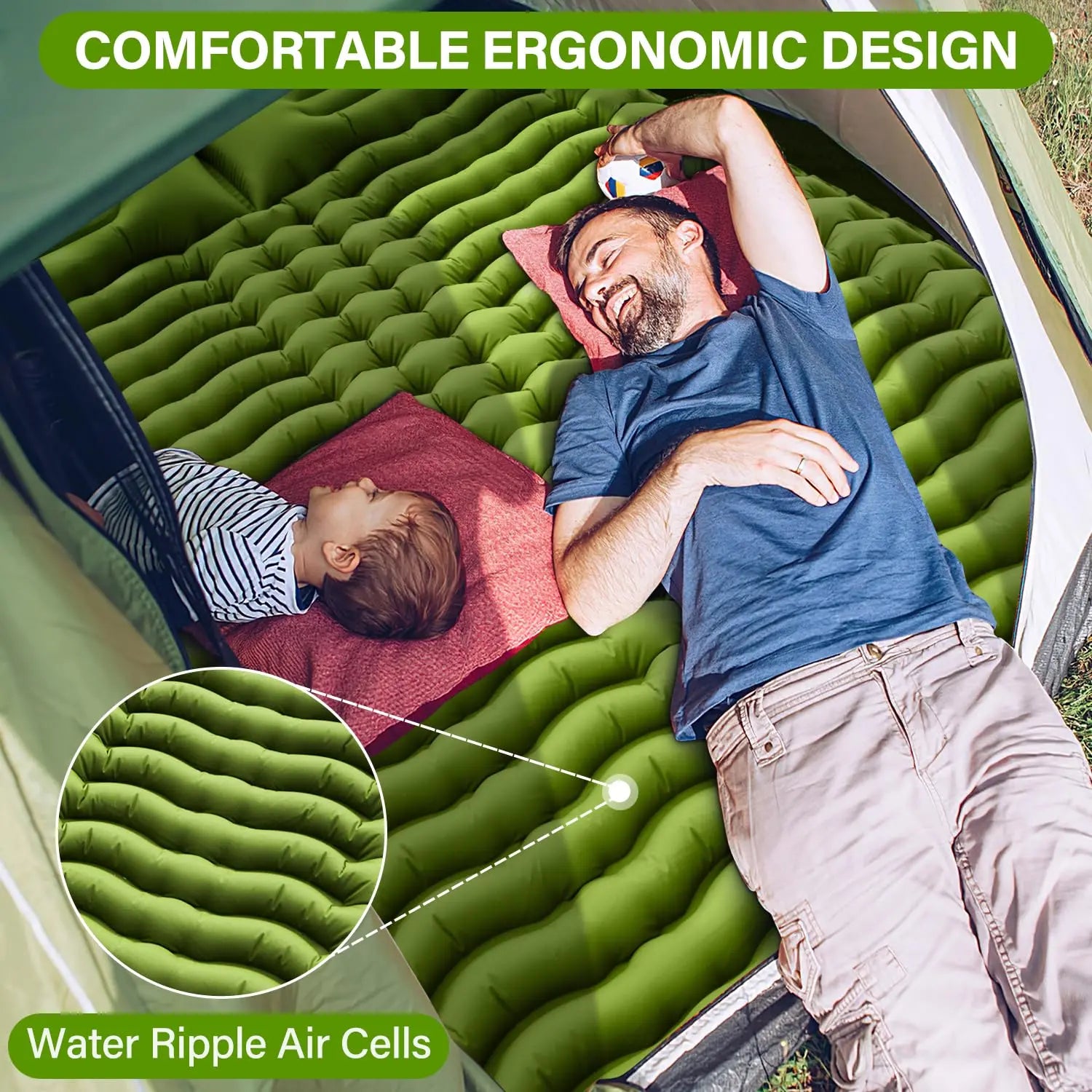 Double Sleeping Pad 4" Thick for 2 Person with Pillow