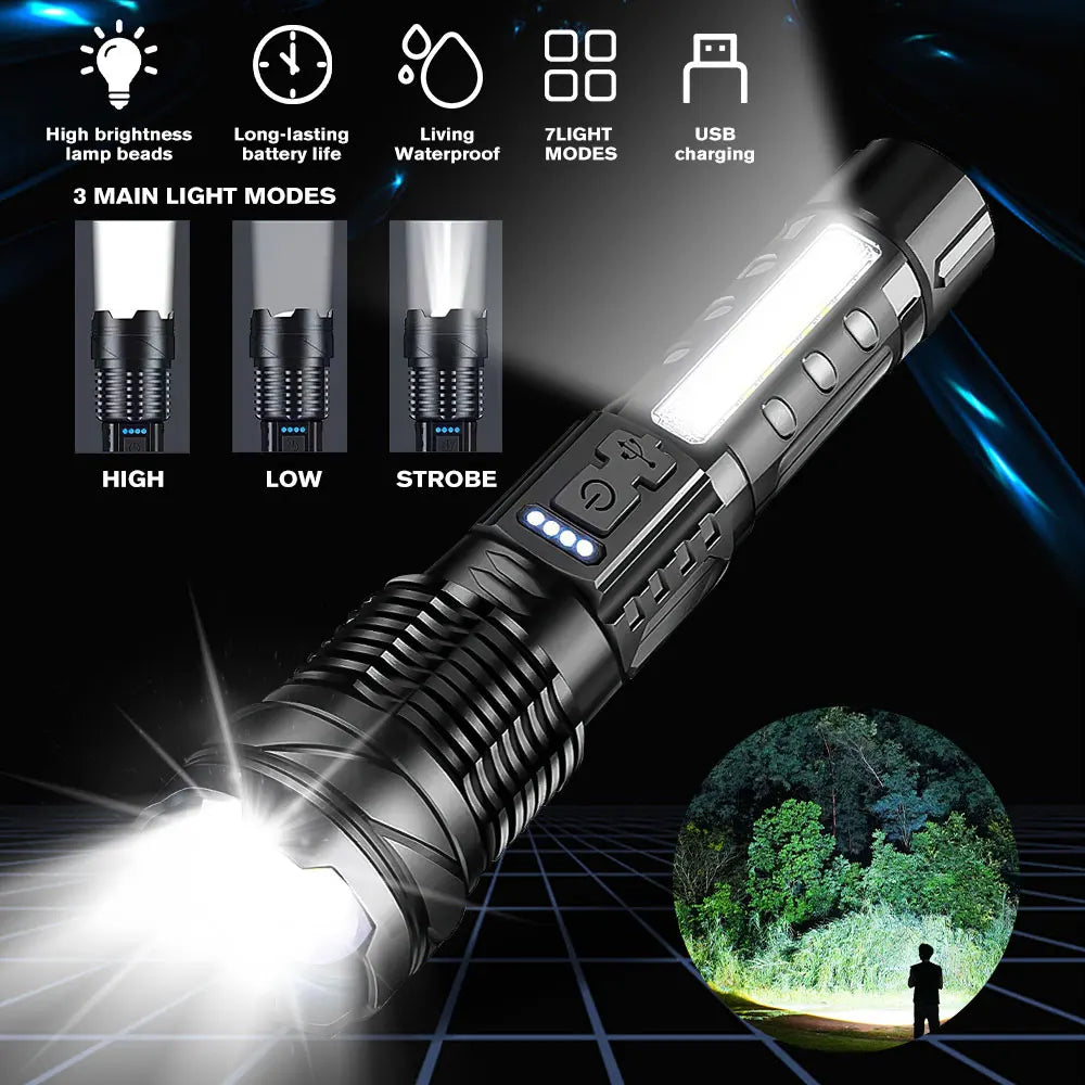 Zoomable Super Bright Flashlight 30W 7Mode