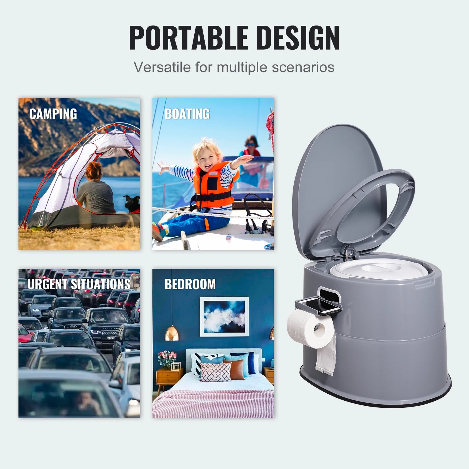 Portable Toilet with 1.3 Gallon Detachable Inner Bucket for Outdoor Camping