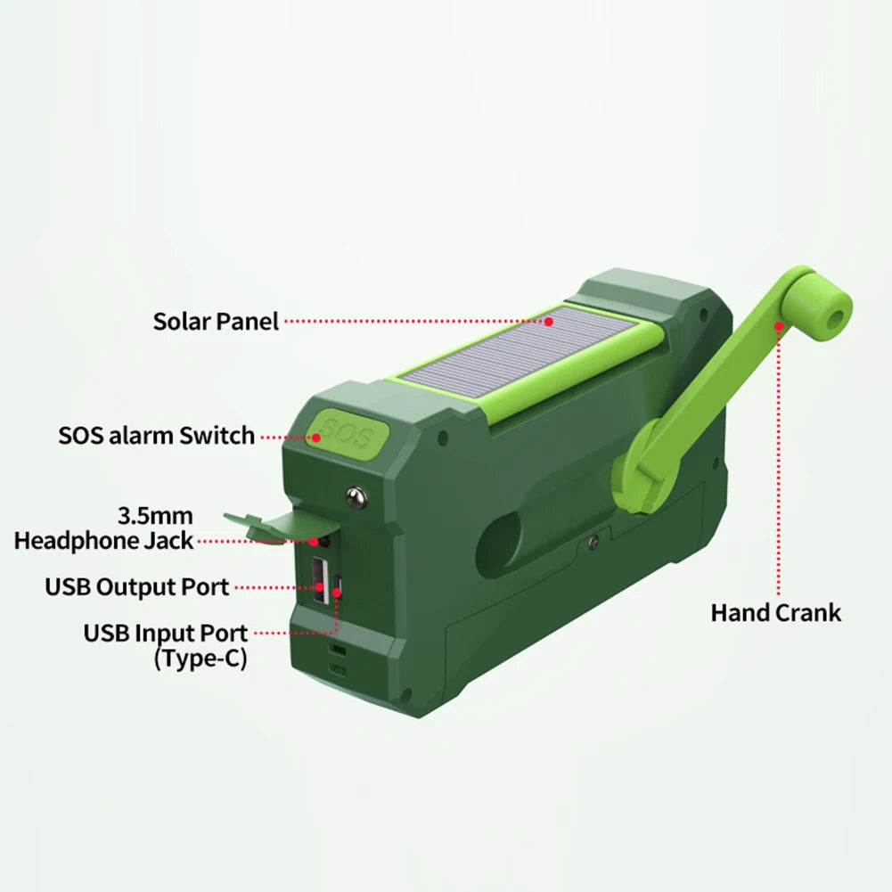Portable Emergency Radio Solar Hand Crank LED Flashlight