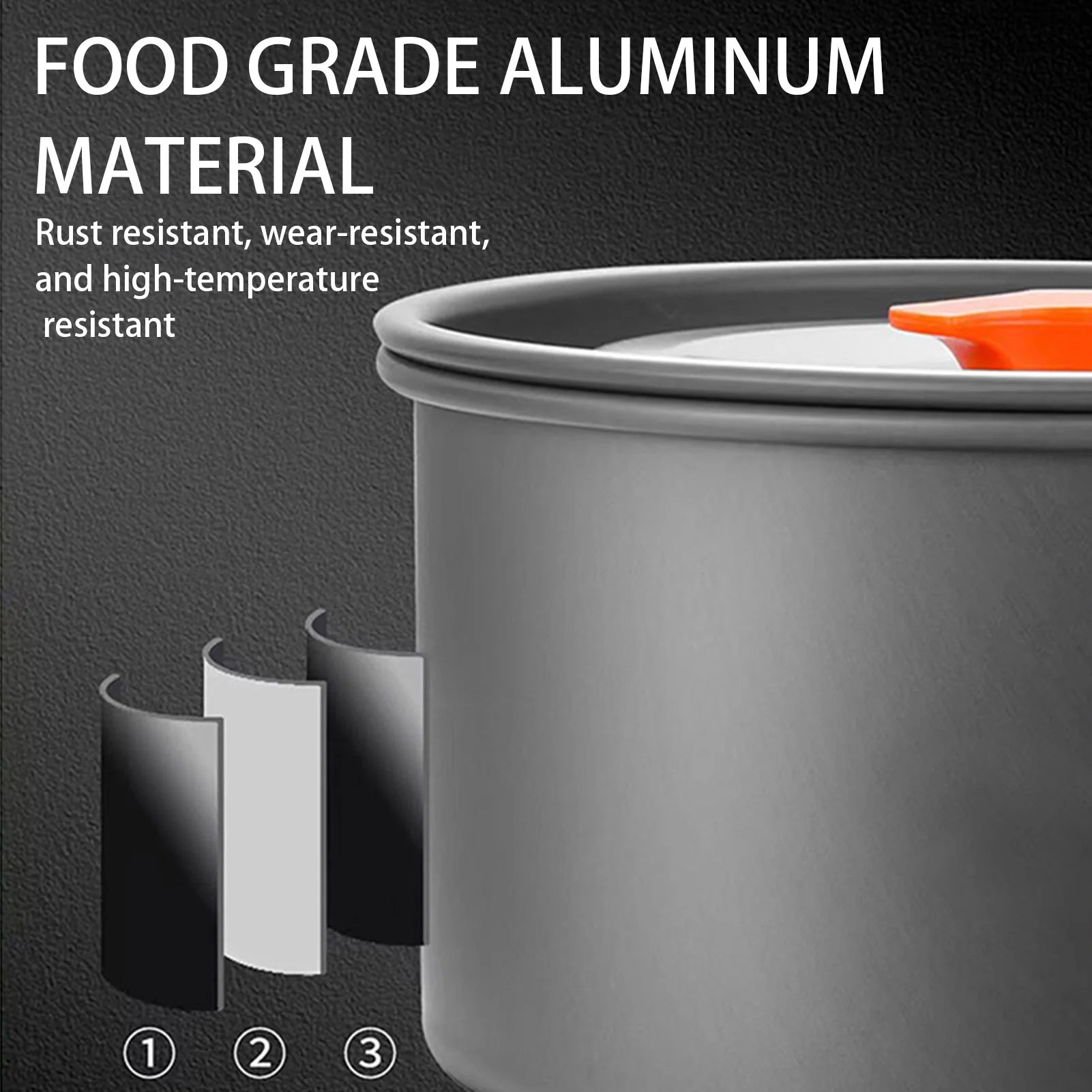 3pcs Camping Cookware Set Portable Non-Stick Aluminum Alloy