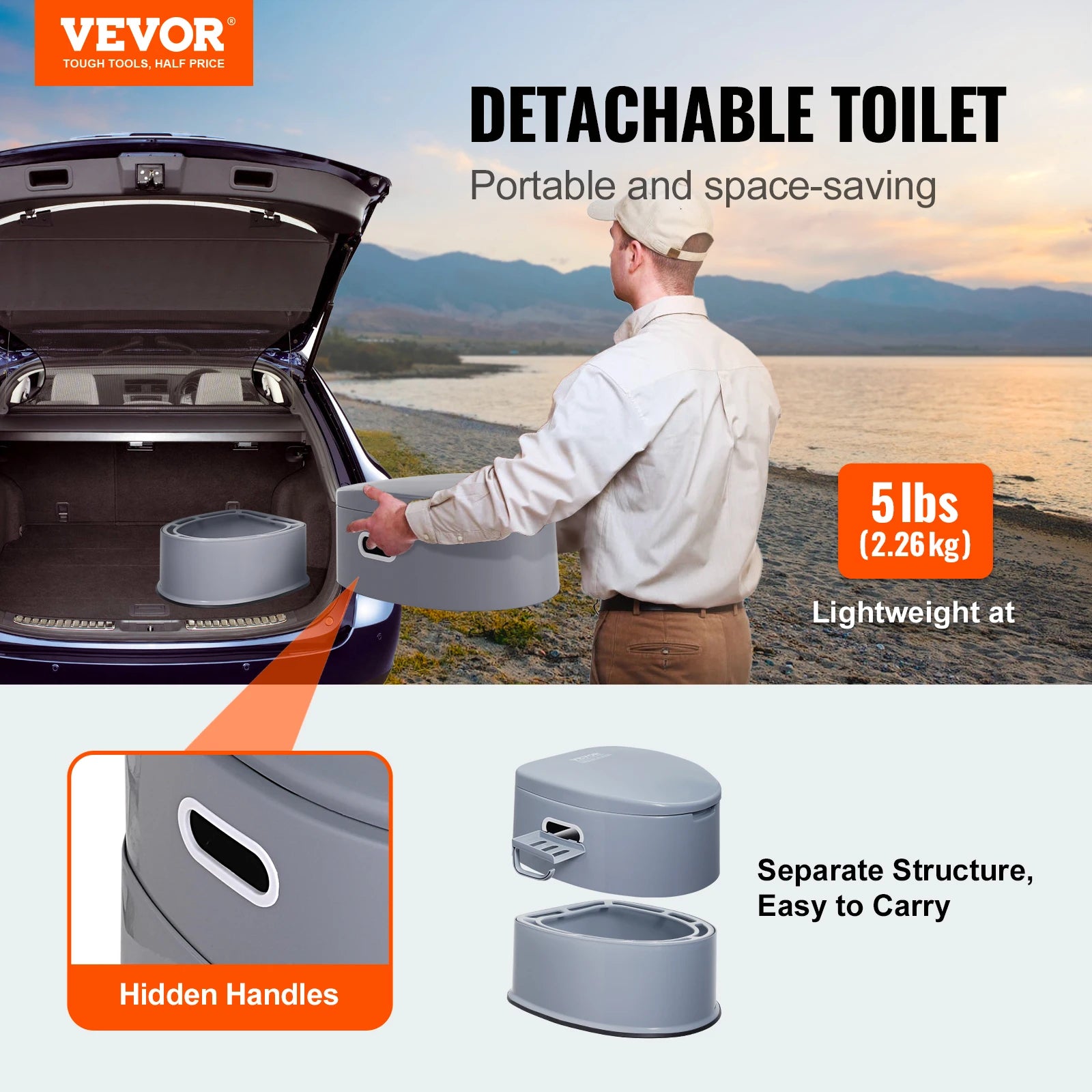 Portable Toilet with 1.3 Gallon Detachable Inner Bucket for Outdoor Camping