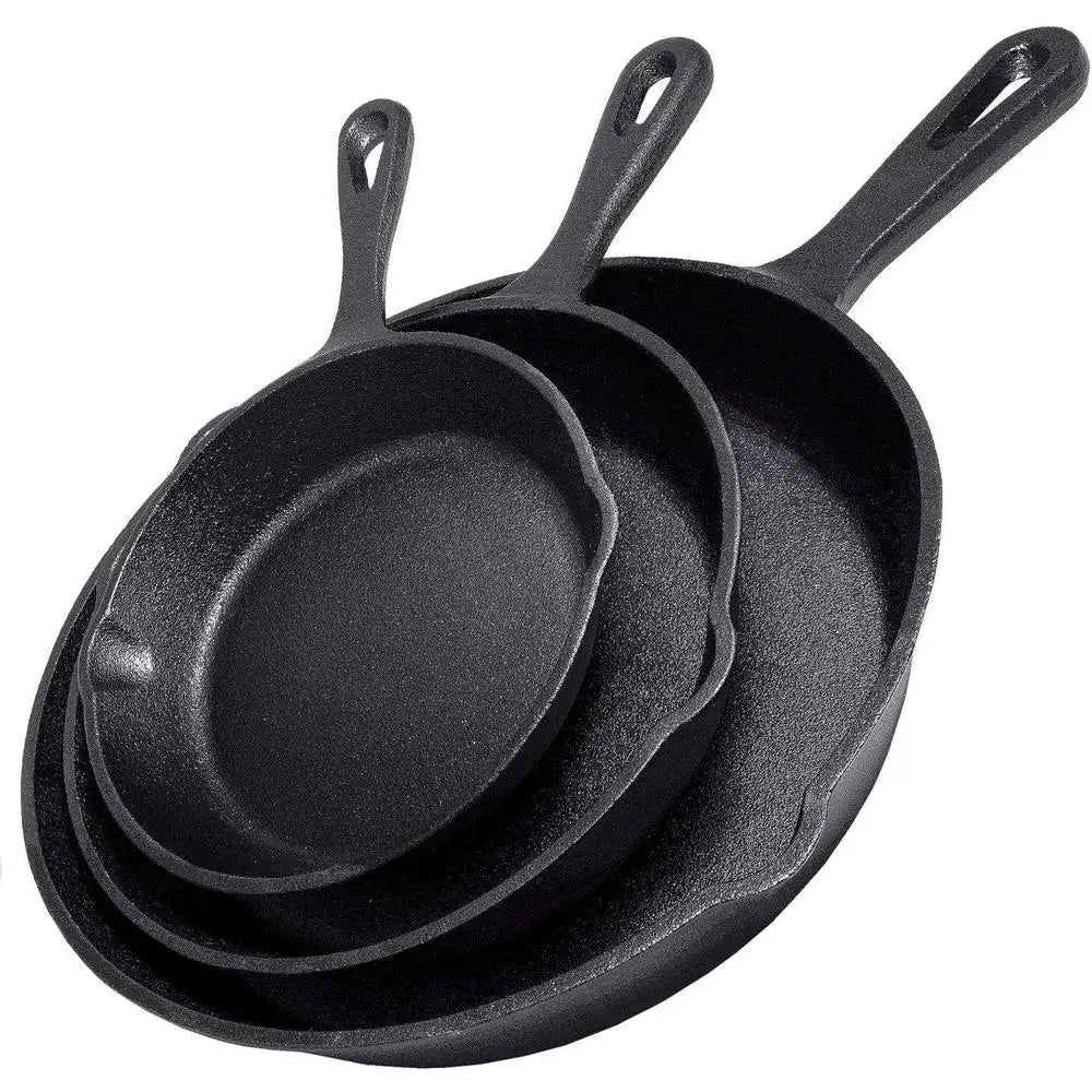 Heavy Duty Cast Iron Skillet Set 3 Piece Pre-Seasoned