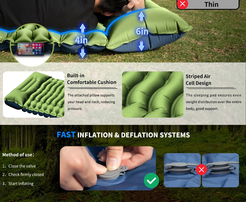 Outdoor camping super thick 4-inch inflatable sleeping mat