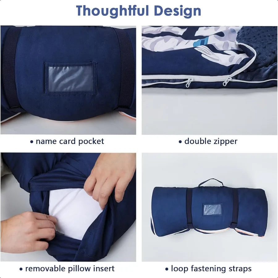 Toddler Sleeping Bag Nap Mat with Removable Pillow pocket
