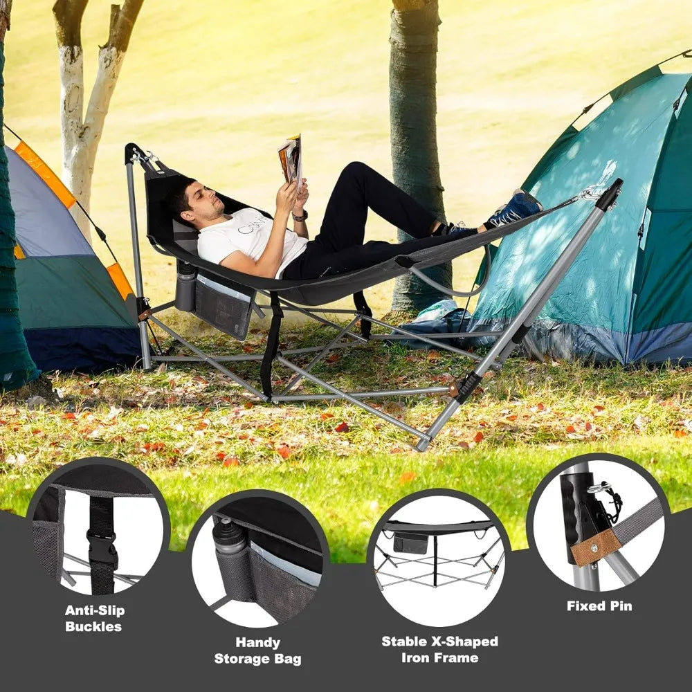 Lounge Camping Bed with Hammock Stand Portable Folding