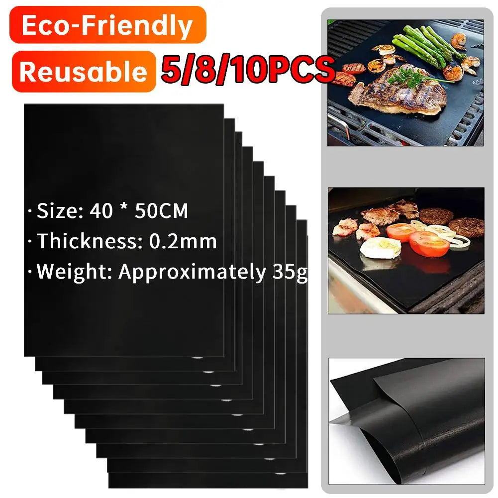 5, 8, or 10 pcs Reusable Non-stick BBQ Grill Mat