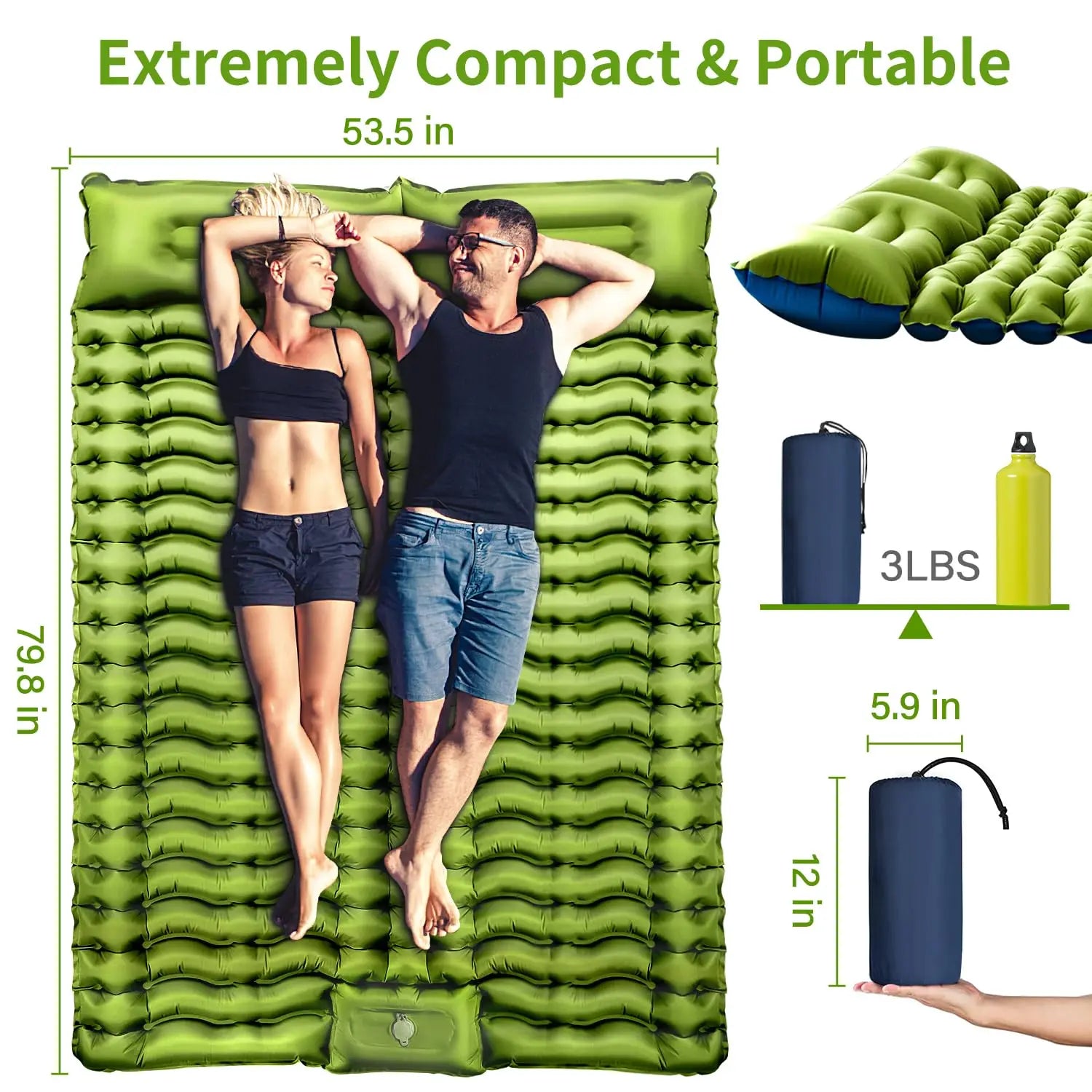 Double Sleeping Pad 4" Thick for 2 Person with Pillow