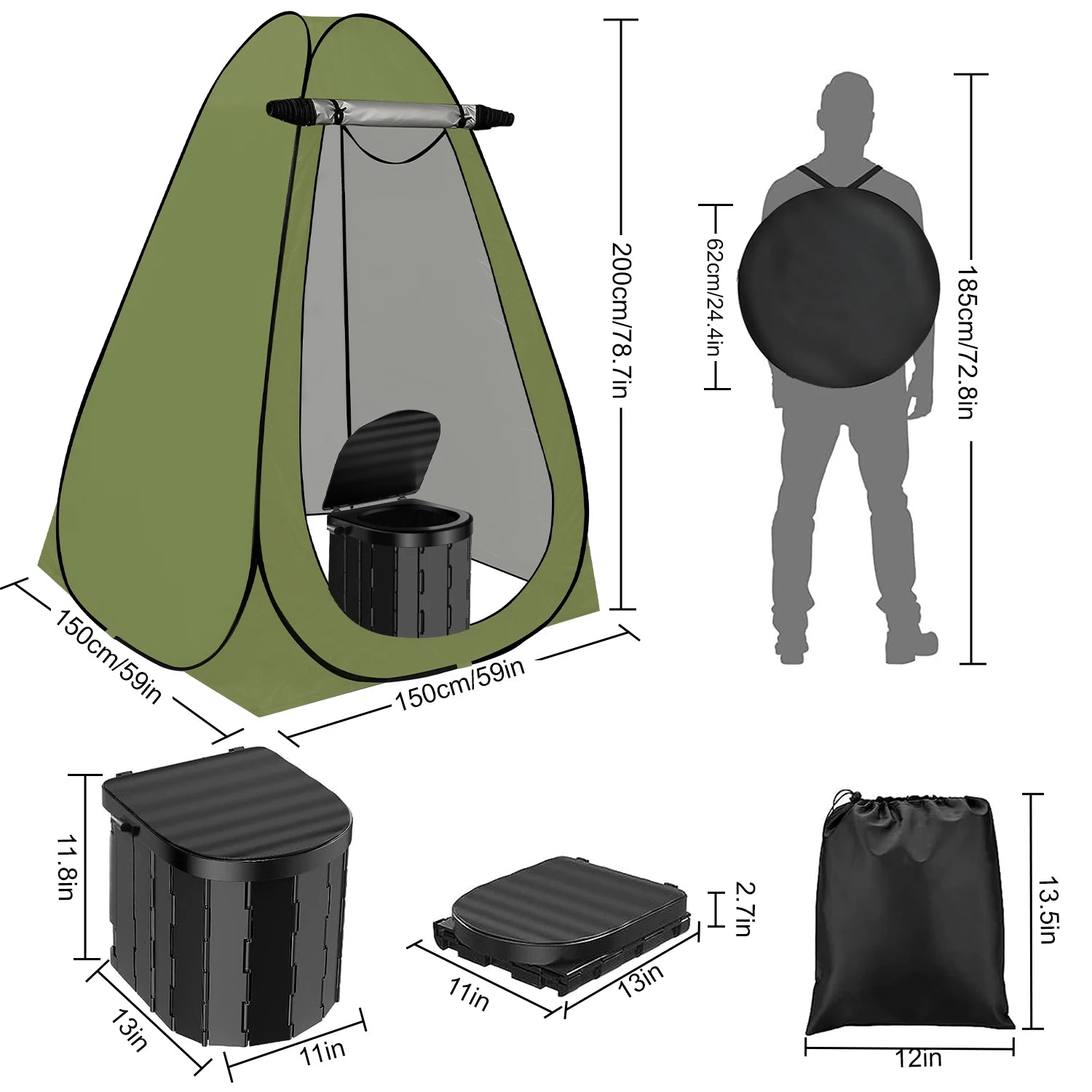 Camping Toilet and Privacy Tent with Large Portable Toilet