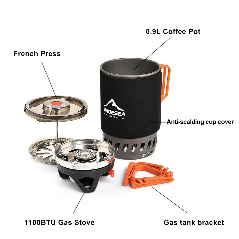 Camping Cooking System with Heat Exchanger.