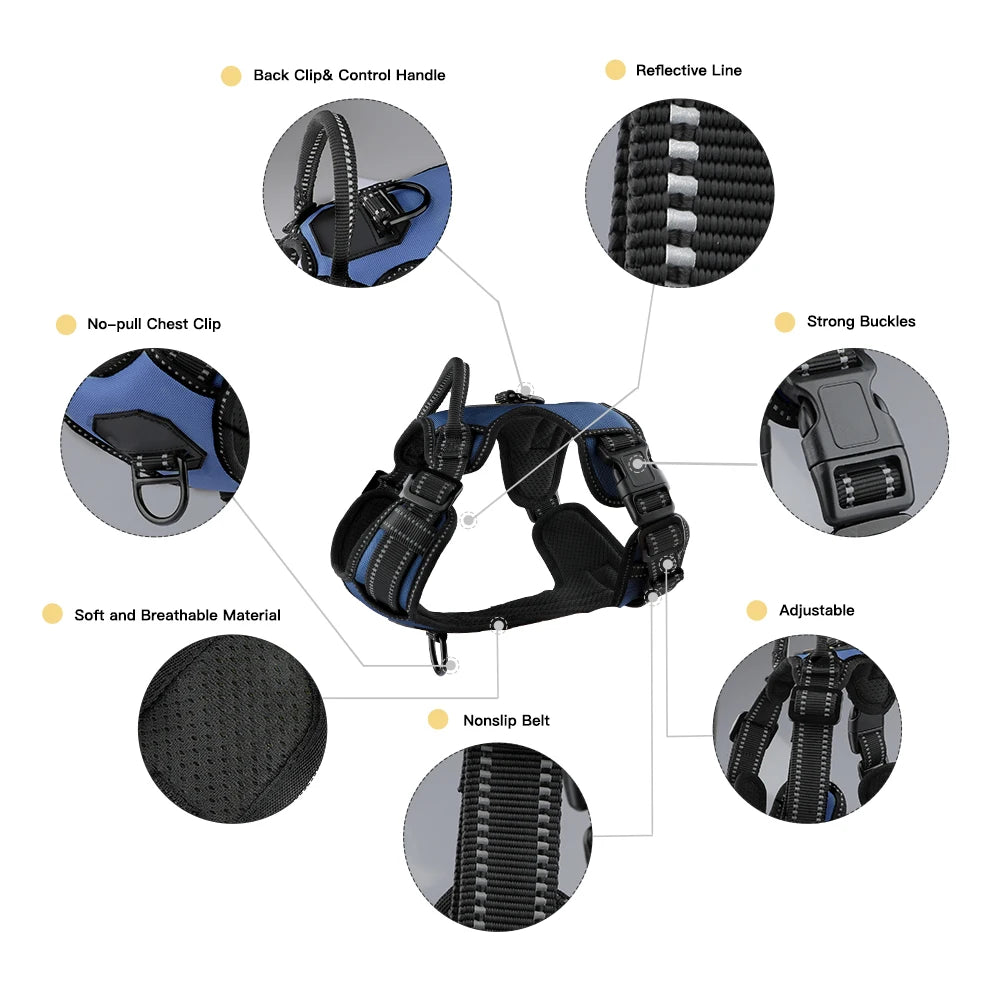 Dog Harness No Pull Nylon Adjustable Reflective Dog Vest