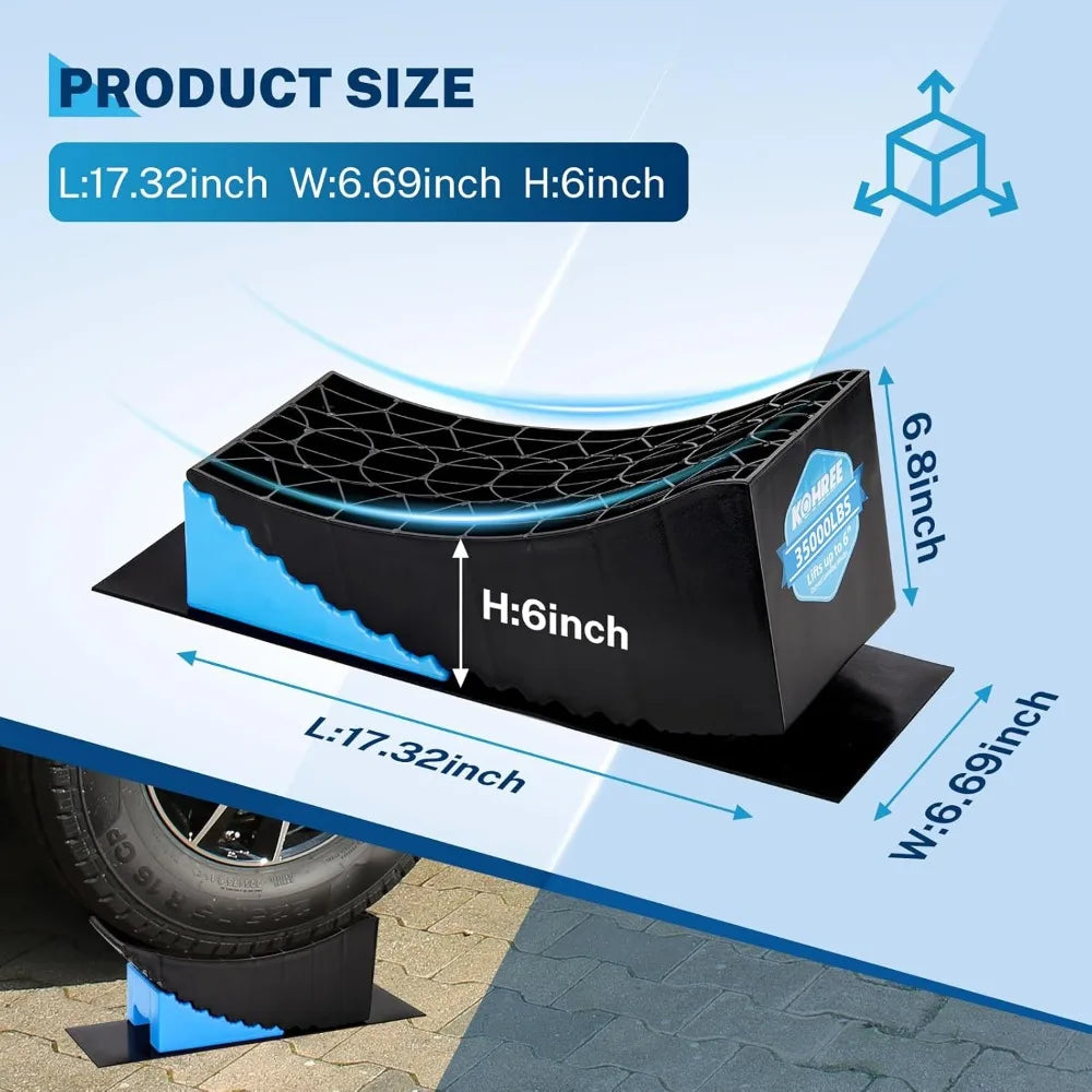 RV Leveling Blocks 6 Inch, 2 Packs Sturdy Camper Curved Levelers with RV Leveling System for Single Dual Axle Travel Trailers