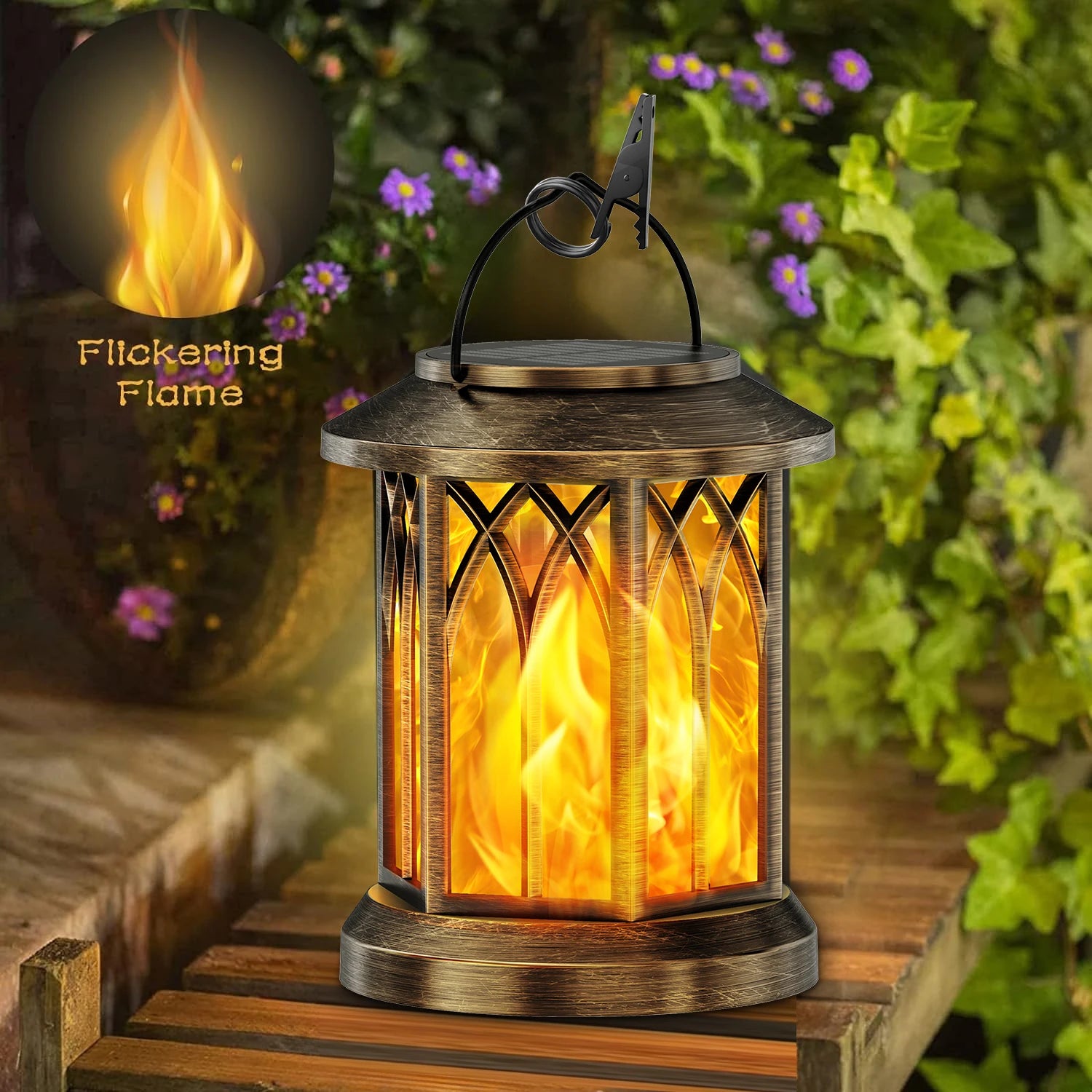 2 Pack Upgraded Flickering Flame Solar Lantern