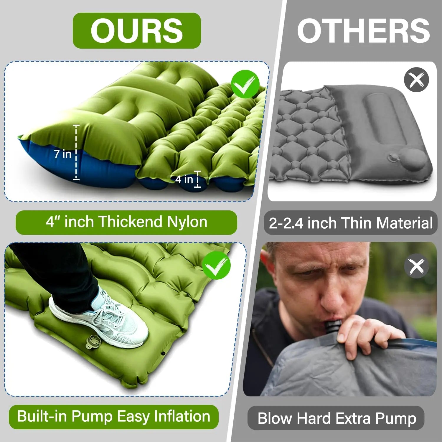 Double Sleeping Pad 4" Thick for 2 Person with Pillow