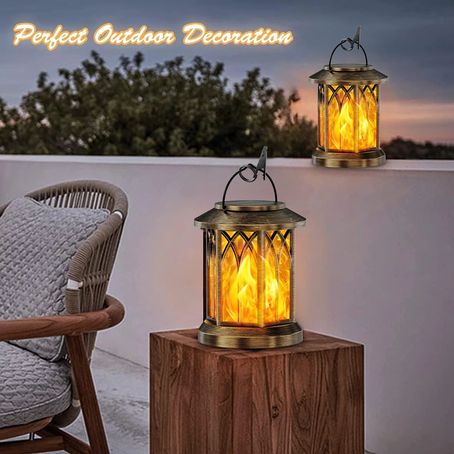 2 Pack Upgraded Flickering Flame Solar Lantern