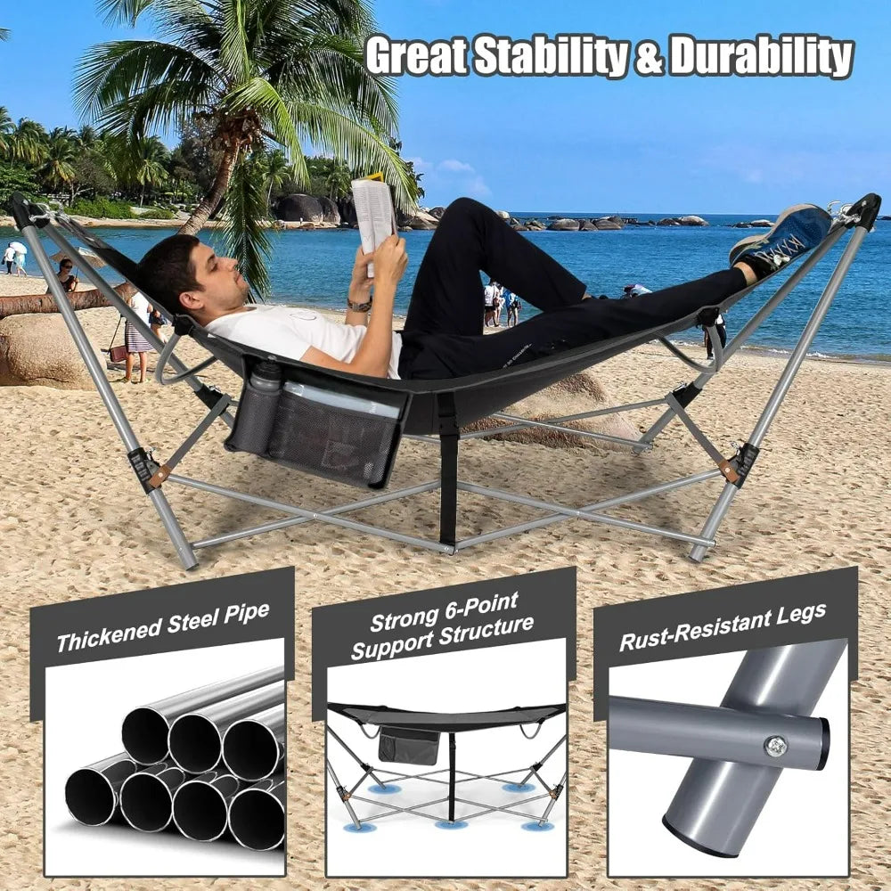 Lounge Camping Bed with Hammock Stand Portable Folding