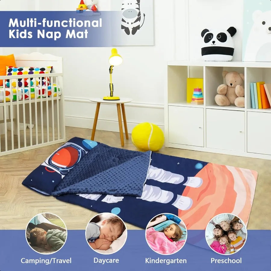 Toddler Sleeping Bag Nap Mat with Removable Pillow pocket