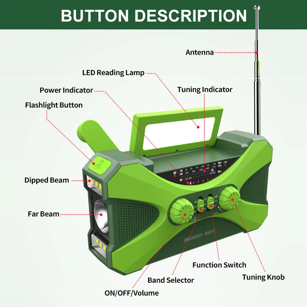 Portable Emergency Radio Solar Hand Crank LED Flashlight