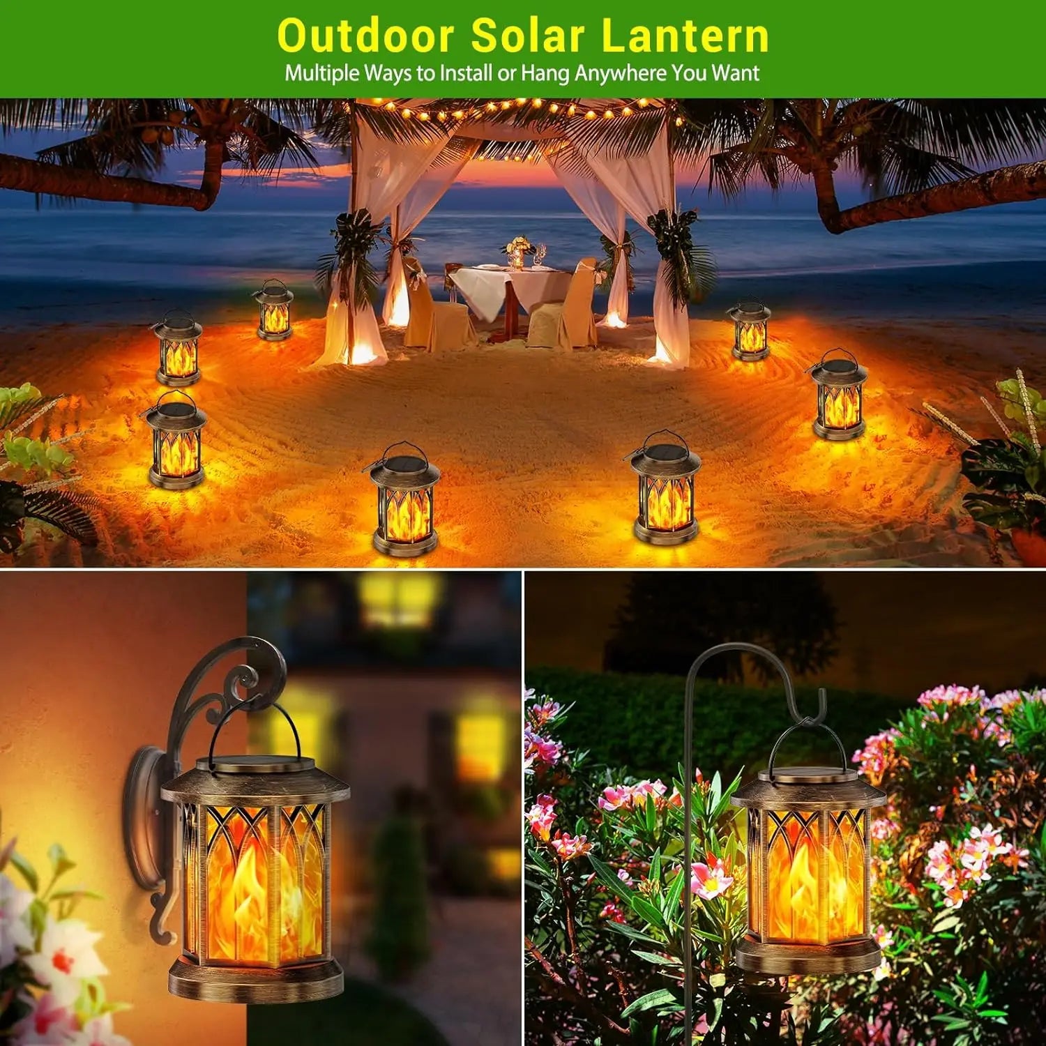 2 Pack Upgraded Flickering Flame Solar Lantern