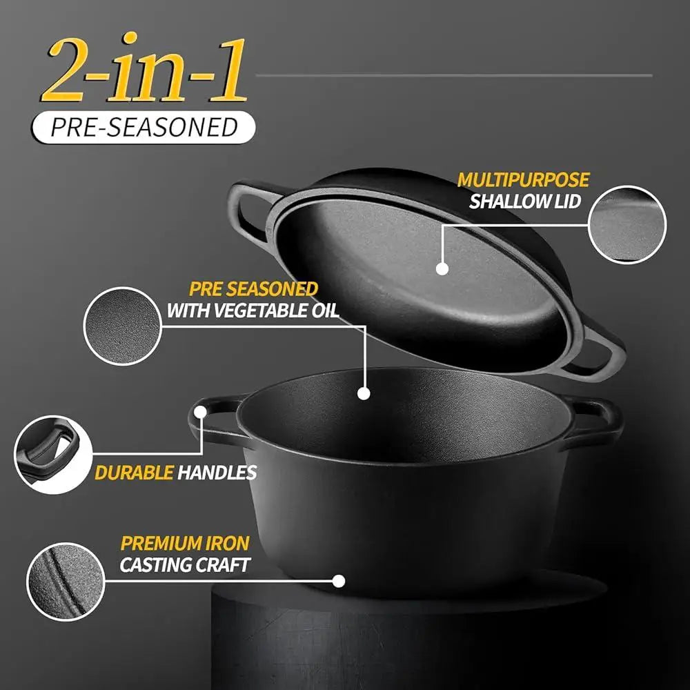 2-in-1 Pre-Seasoned Cast Iron Dutch Oven