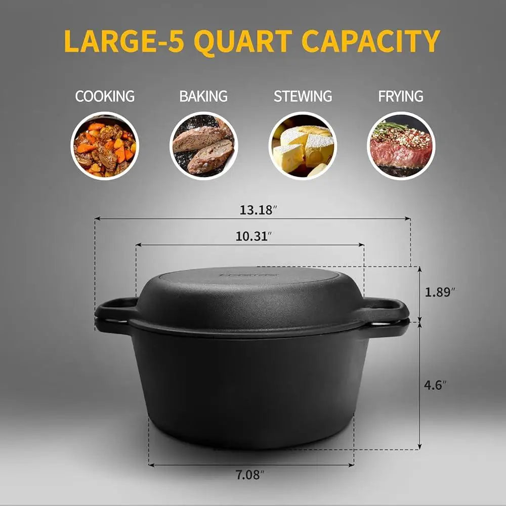 2-in-1 Pre-Seasoned Cast Iron Dutch Oven
