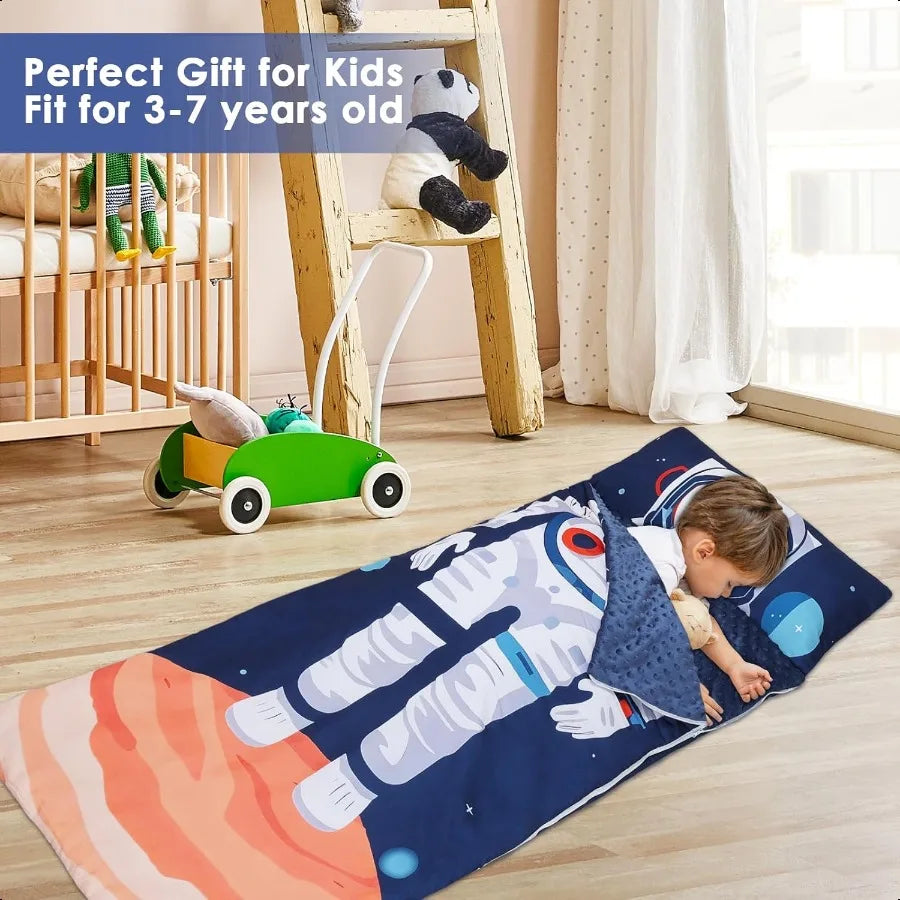 Toddler Sleeping Bag Nap Mat with Removable Pillow pocket