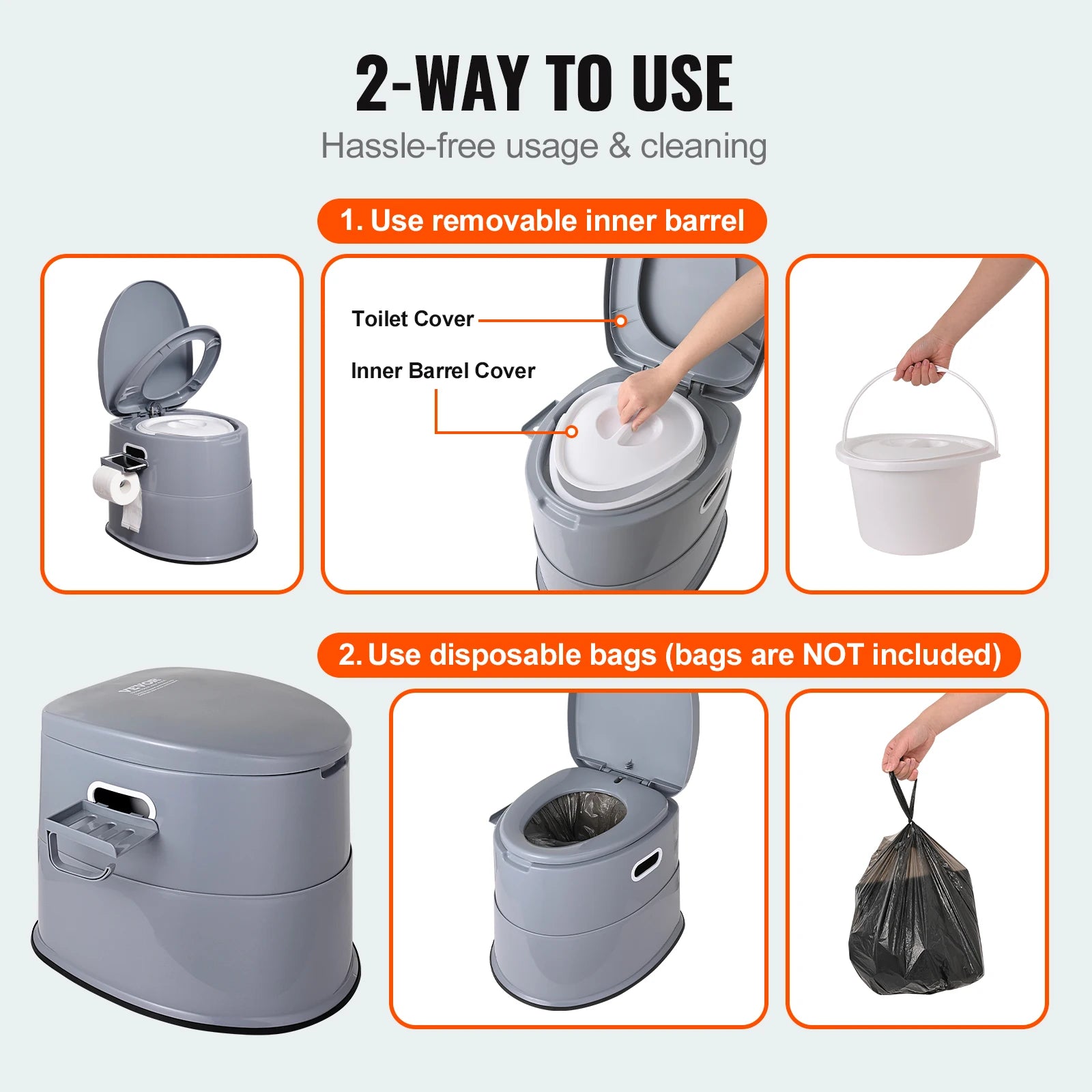 Portable Toilet with 1.3 Gallon Detachable Inner Bucket for Outdoor Camping