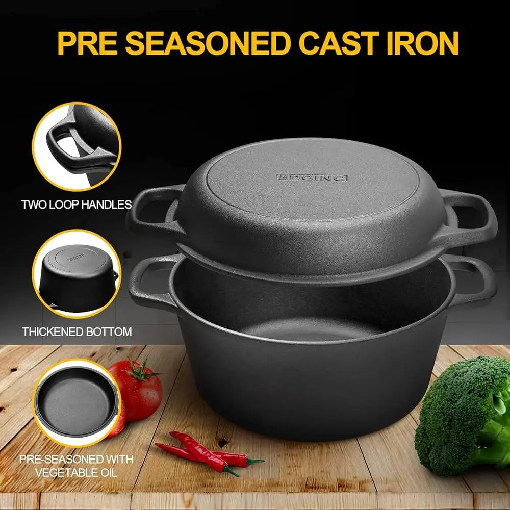 2-in-1 Pre-Seasoned Cast Iron Dutch Oven