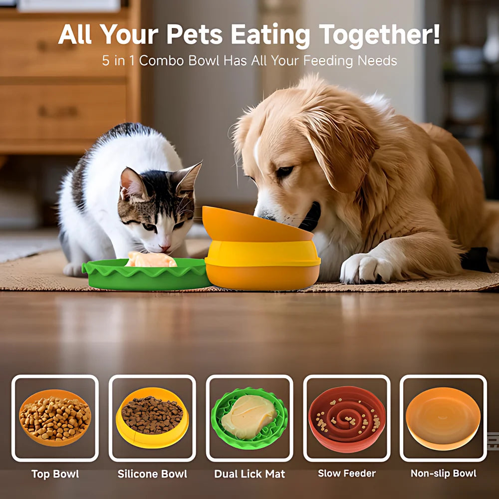 5-in-1 Burger Pet Bowls Set