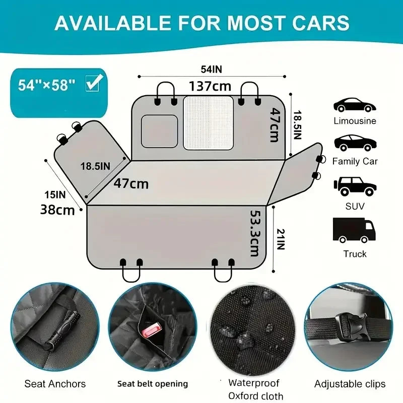 Dog Car Seat Cover 100% Waterproof, Scratch Proof, Nonslip.