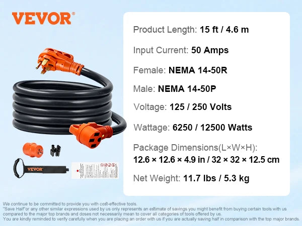 15ft RV Extension Cord 50 Amp STW RV Power Cord