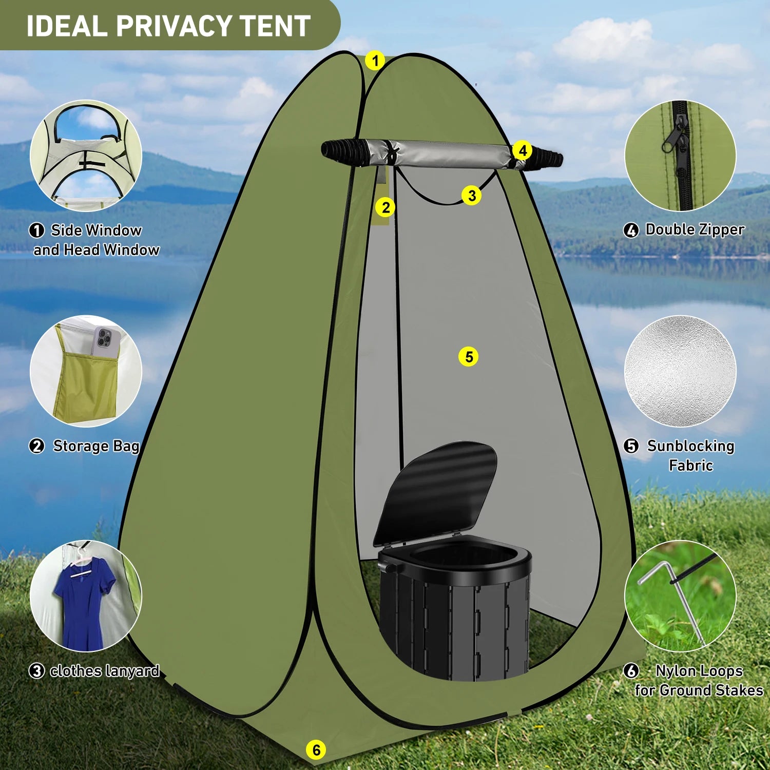 Camping Toilet and Privacy Tent with Large Portable Toilet