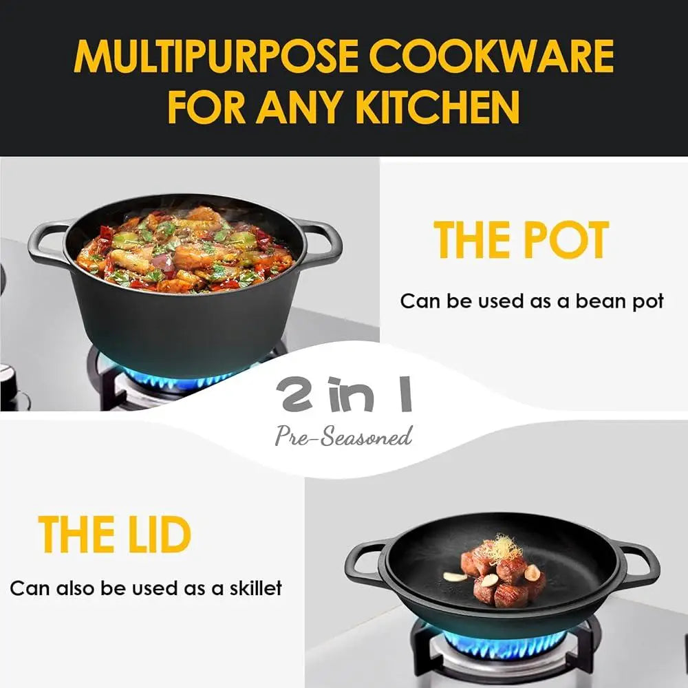 2-in-1 Pre-Seasoned Cast Iron Dutch Oven
