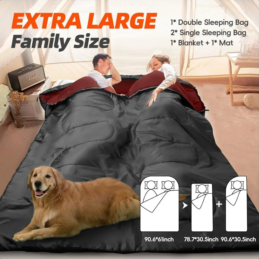 Double Sleeping Bag with Pillows