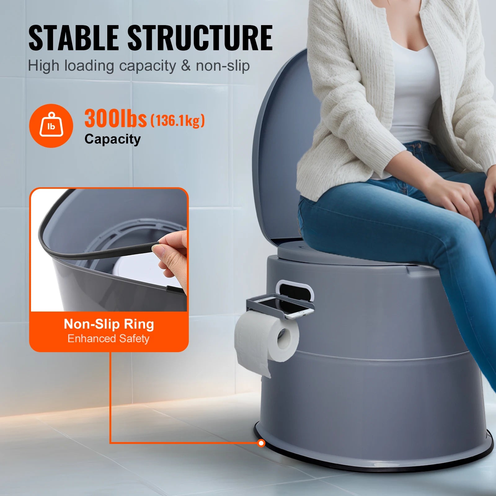 Portable Toilet with 1.3 Gallon Detachable Inner Bucket for Outdoor Camping