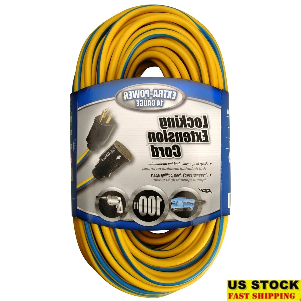 Heavy Duty 14 Gauge Locking Extension Cord 100Ft