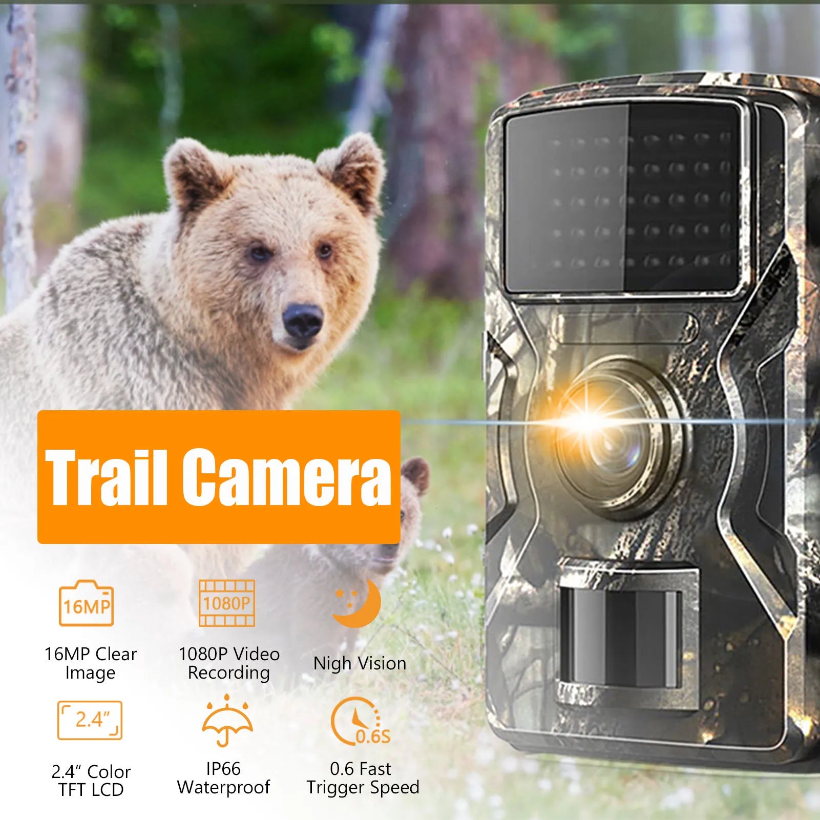 1080P, 2.0in LCD, 16MP Hunting Trail Camera