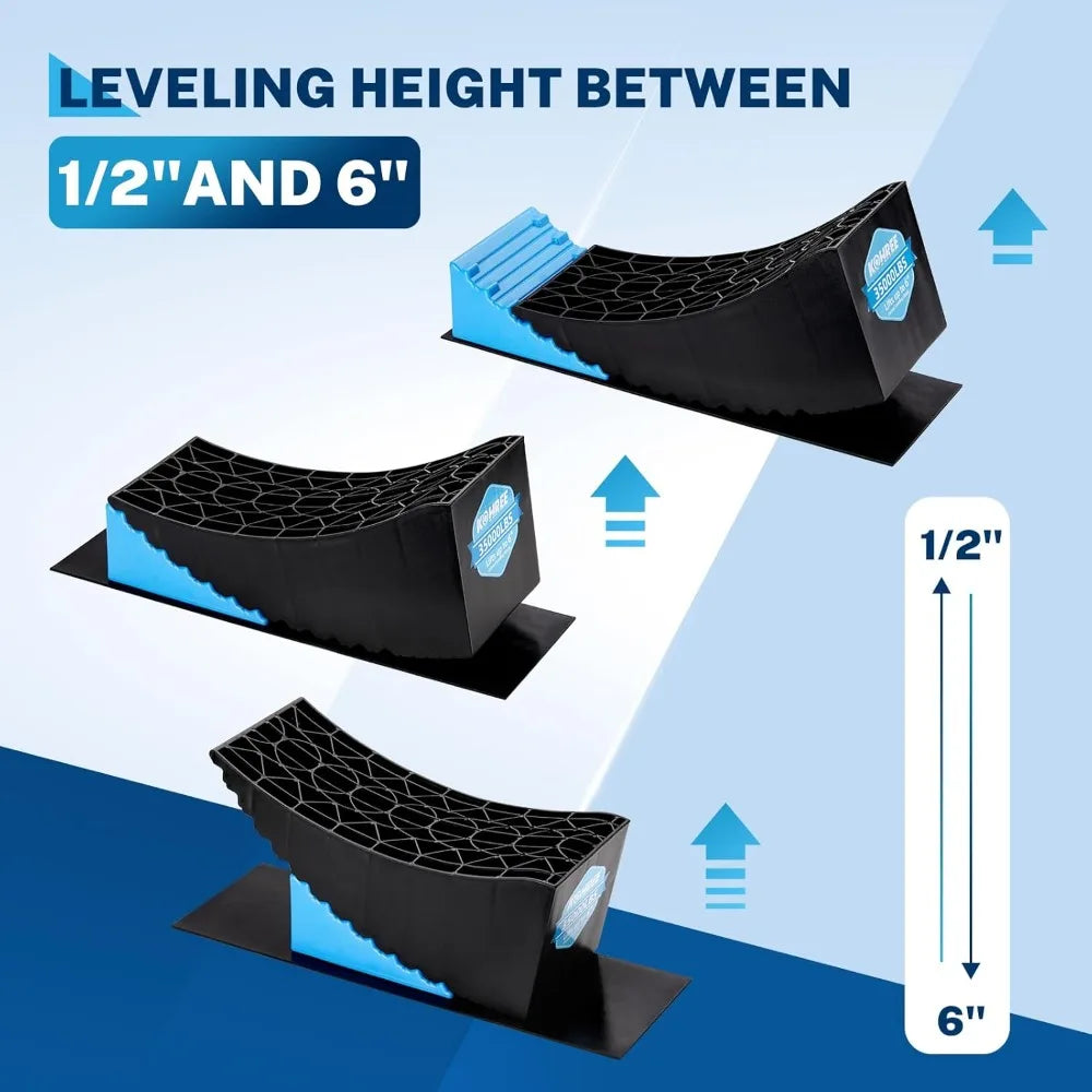 RV Leveling Blocks 6 Inch, 2 Packs Sturdy Camper Curved Levelers with RV Leveling System for Single Dual Axle Travel Trailers