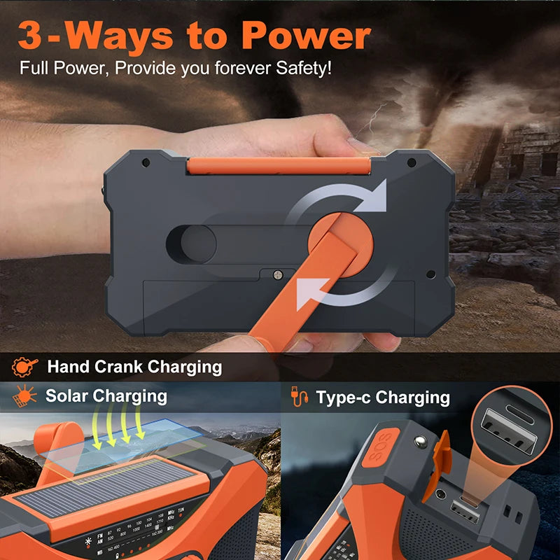 Portable Emergency Radio Solar Hand Crank LED Flashlight
